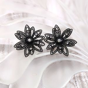 Vintage Western Germany Plastic and Rhinestone Floral Clip On Earrings